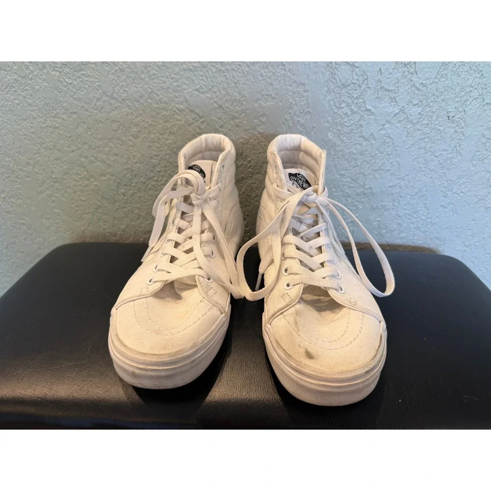 Vans Sk8-Hi High Top Sneakers Mens 7 Womens 8.5 True White Canvas Skate Shoes